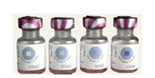 Four vaccine vials showing different VVM (Vaccine Vial Monitor) stages - comparing inner square to outer circle color